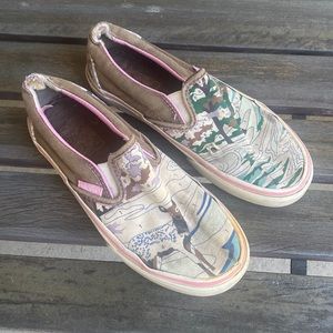 Rare vintage used paint by numbers slip in vans 5.5 sneakers pink brown